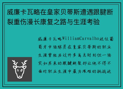 威廉卡瓦略在皇家贝蒂斯遭遇跟腱断裂重伤漫长康复之路与生涯考验